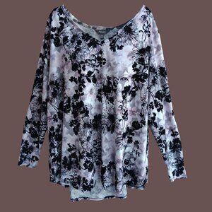 Simply Vera Vera Wang Womens Top Blouse V-neck Long Sleeves Floral Size 2X